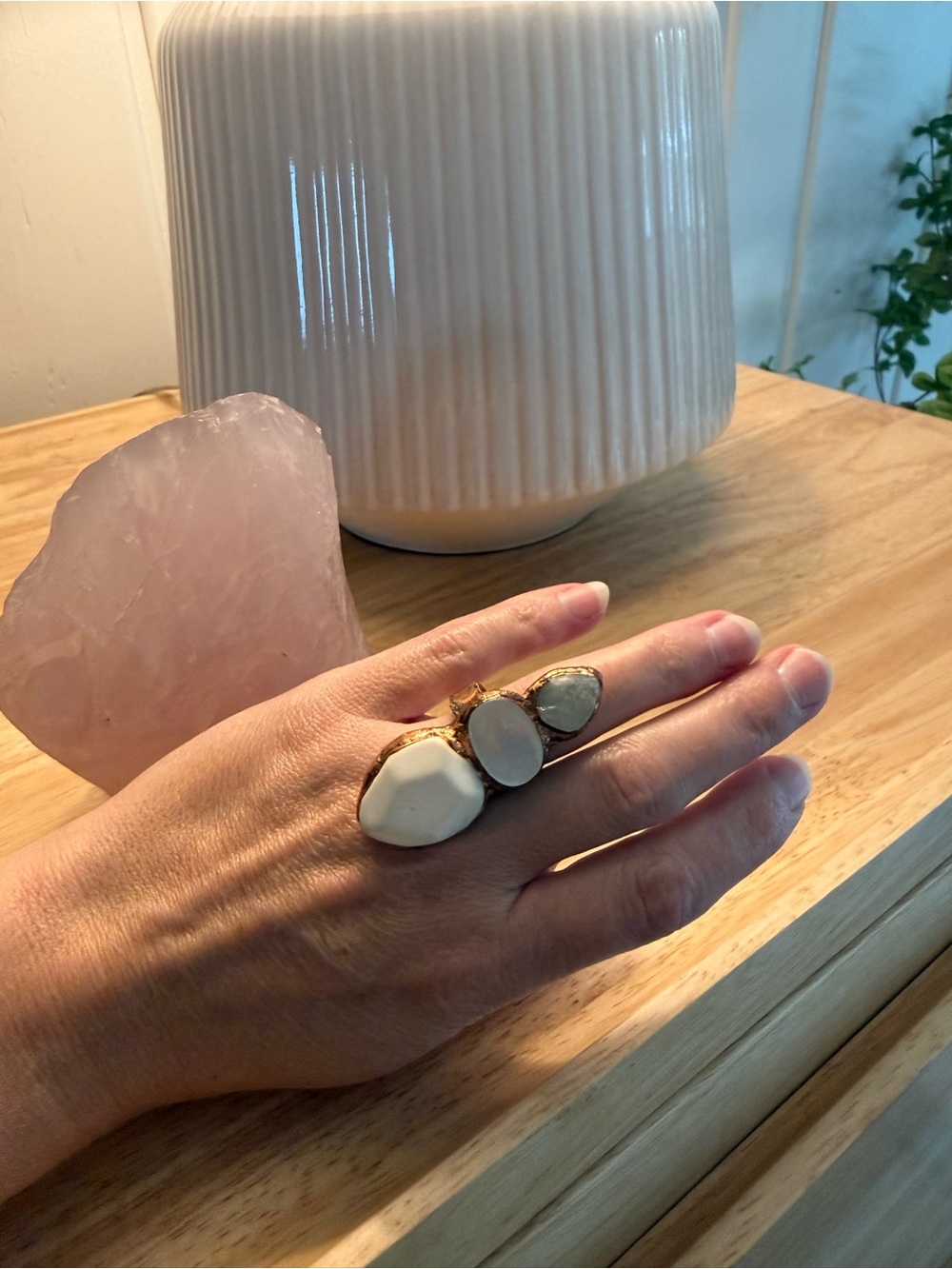 Free People Stone Bohemian Boho Large Oversized Oval Statement Ring Size 5.5